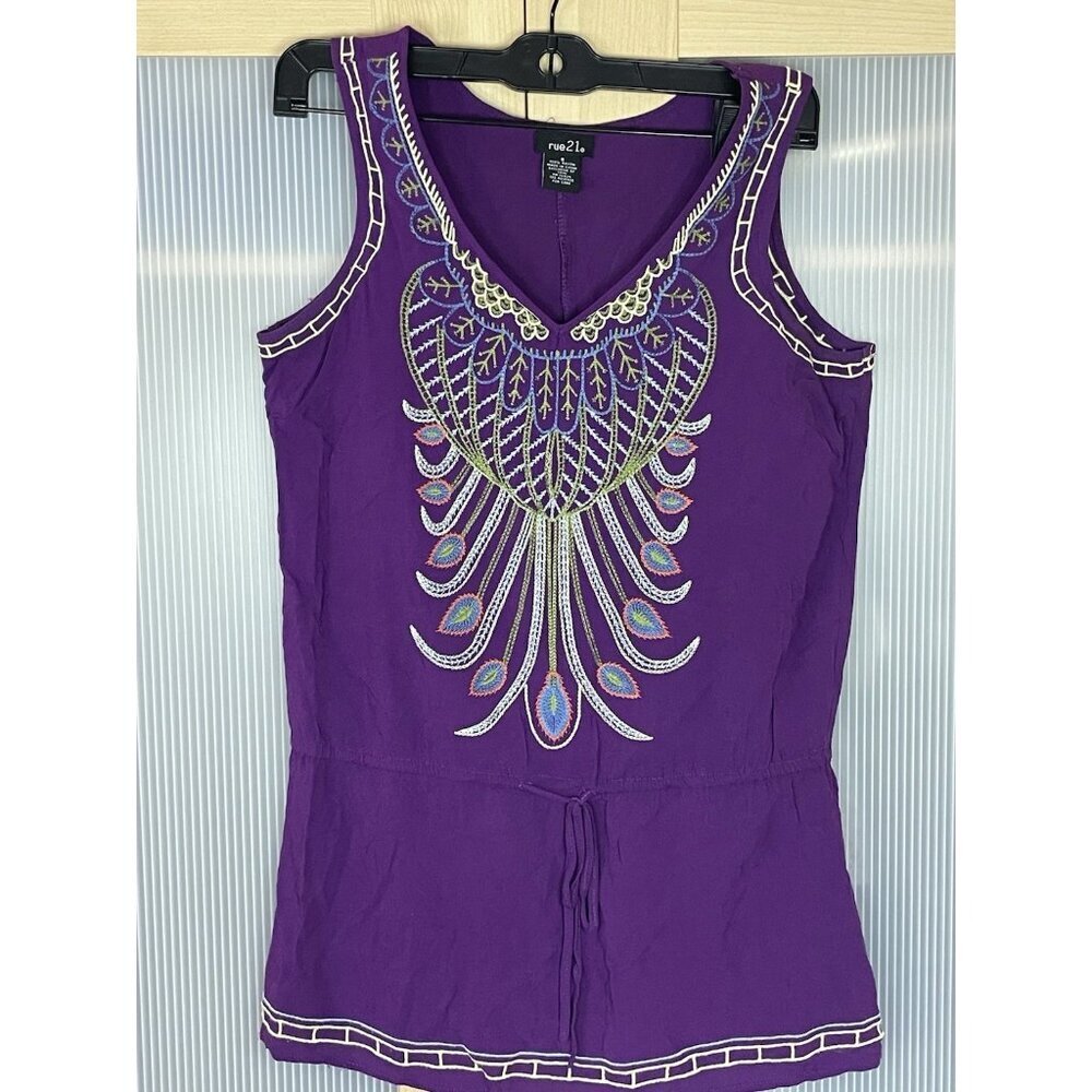 Rue 21 Babydoll Boho Top Sz S Fairy Camisole Tank Embroidered Festival Summer